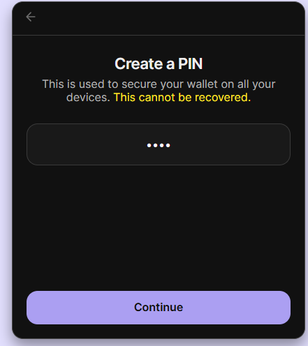 Confirm PIN screen