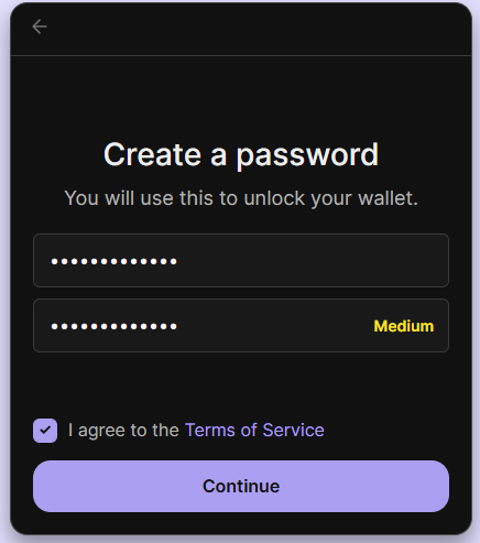 Create password screen