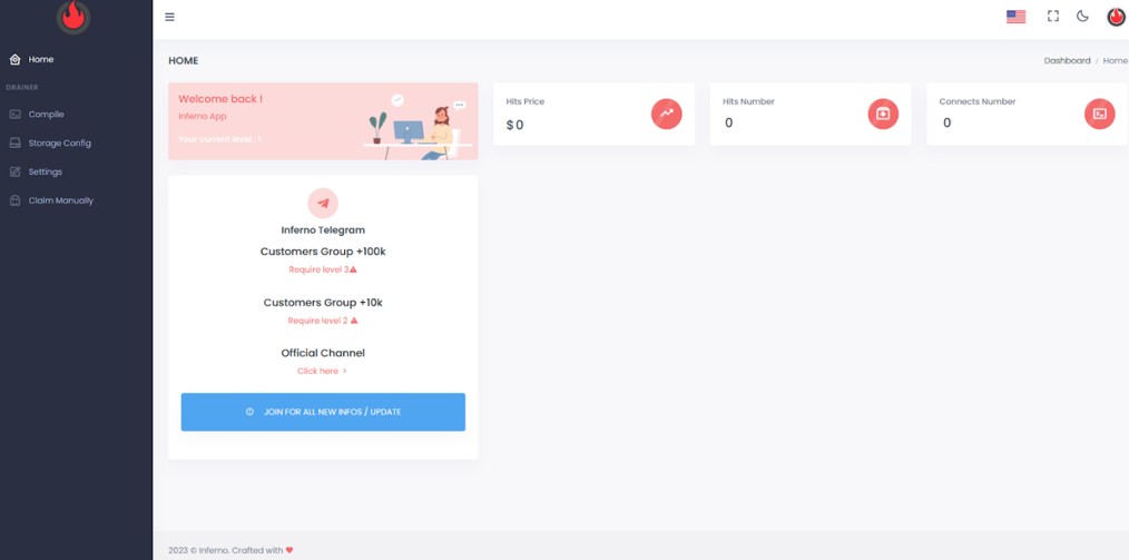 Inferno Drainer dashboard and statistics